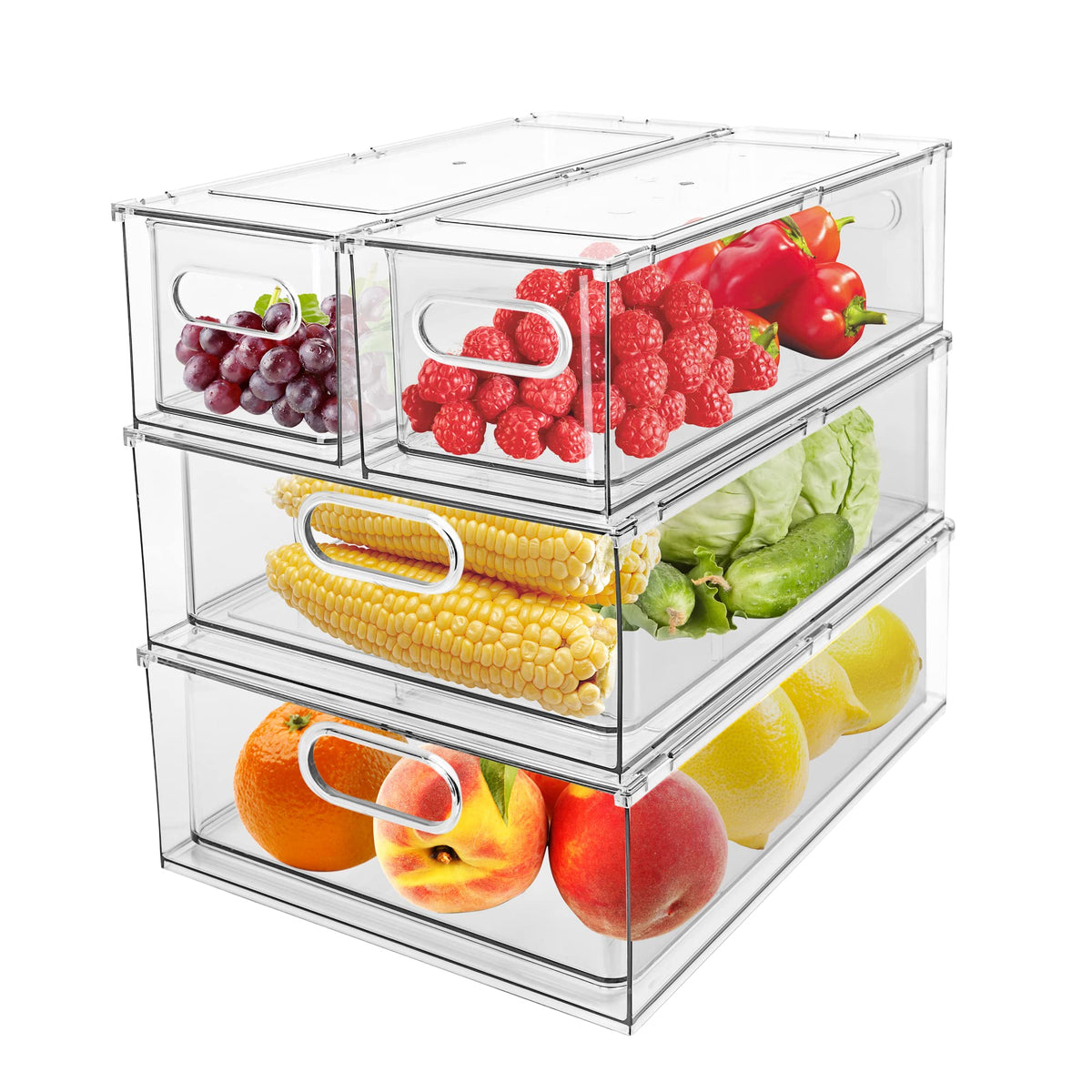 4 Pack Refrigerator Organizer Bins with Pull-out Drawer Stackable - Image 1
