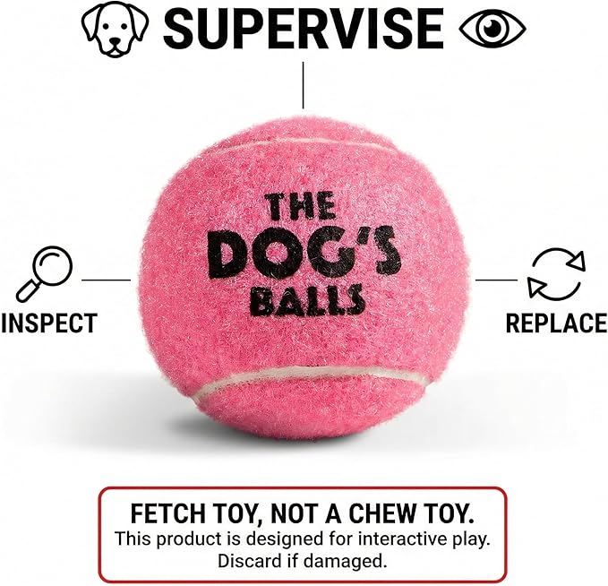 The Dog's Balls Dog Tennis Balls for Dogs, Pink, 12-Pack - Non-Abrasive Felt Fetch Balls, Tough Rubber Core, Float in Water, Fits Standard Launchers
