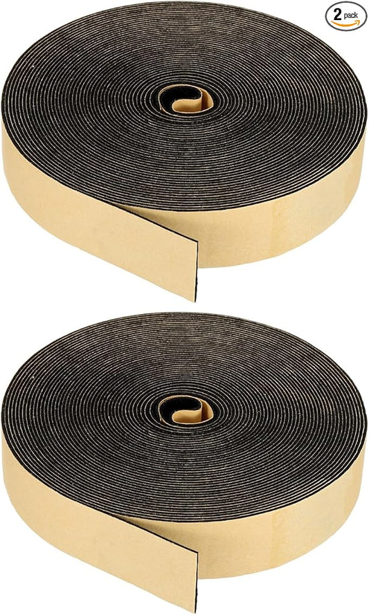 PATIKIL Foam Insulation Tape, 2Pcs 1" W x 1/16" t x 32.8FT Self Adhesive Weather Stripping Door Seal Strip for Door Window Air Conditioning, Black