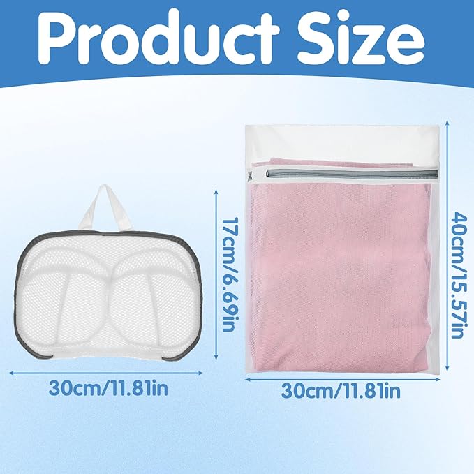 2 Pcs Laundry Bag for Bras, Bra Bag For Washing Machine, White Protective Mesh Wash Bags, Durable Bra Wash Bags with Zipper Closure for Machine Washing Delicates and Lingerie Care