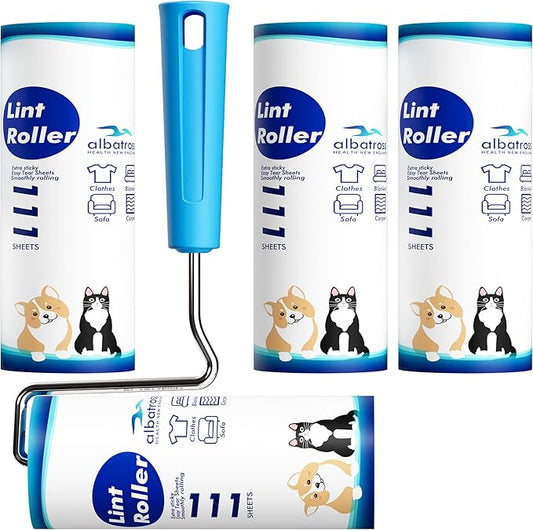Large Surface Extra Sticky Lint Roller 6.3'', 444 Sheets Long Handle Pet Hair Removal, Dog and Cat Lint Remover for Clothes, Furniture, Carpet
