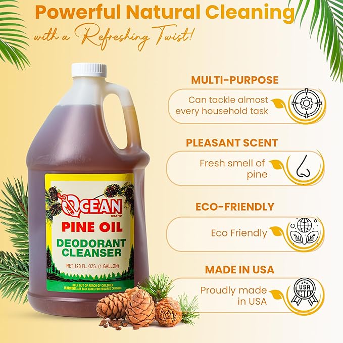 Ocean Pine Oil Cleaner Concentrate, 65% Pine Oil Deodorizer, All-Purpose Household Cleaner for Floors, Kitchen, Bathroom, Laundry, Grease & Odor Removal (2, 128 fl oz)