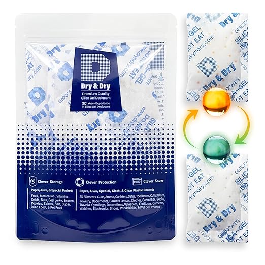 Dry & Dry Orange Indicating Silica Gel Packets Desiccants - Food Safe Silica Packs, Silica Gel Packets, Desiccant Packs for Food Storage - 14 Packets (20 Gram)