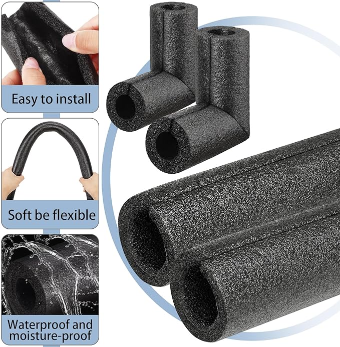4 Pack Elbow Pipe Insulation Foam Tube Outdoor Wrap Black Pipe Covers Elbow Insulation Tubing Water Foam Covers for Outdoor Winter Irrigation, Sprinkler (2 Inch)