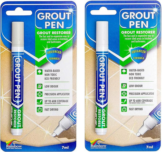 Grout Pen Tile Paint Marker: Waterproof Grout Colorant and Sealer Pen to Renew, Repair, and Refresh Tile Grout - Cleaner Coating Stain Pens - 2 Pack, 5mm Narrow Winter Grey and 5mm Narrow White Tip