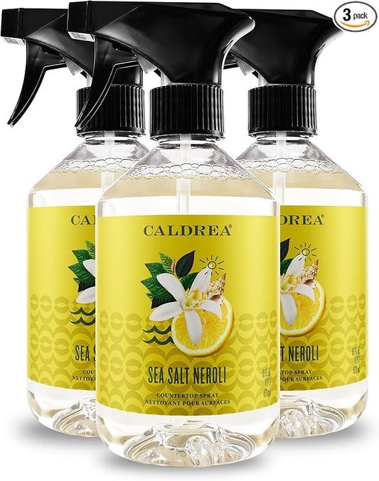 Caldrea Multi-surface Countertop Spray Cleaner, Made with Vegetable Protein Extract, Sea Salt Neroli Scent, 16 oz, 3 Pack