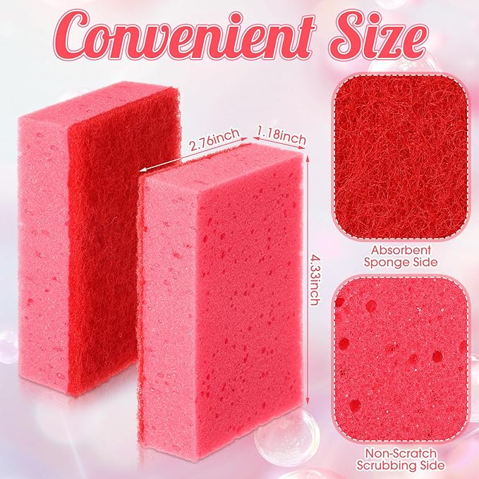 Tioncy 24 Pcs Pink Kitchen Sponge Non-Scratch Scrub Washing Dishes Sponge Bulk Multi Use Dual Sided Scrub for Kitchen Bathroom, Household Cleaning