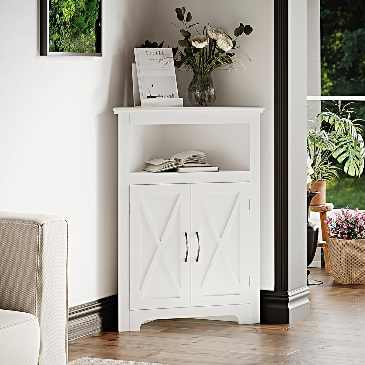 ChooChoo Corner Storage Cabinet with Barn Door Design - Image 1
