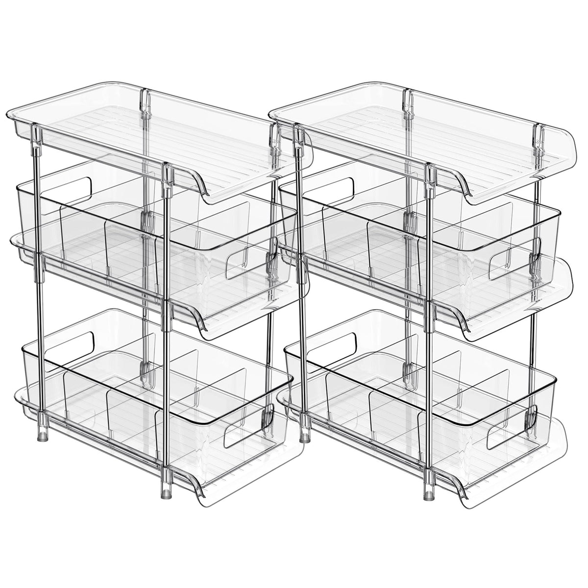 2Set 3 Tier Clear Bathroom Organizer with Dividers | Home Organization - Image 1