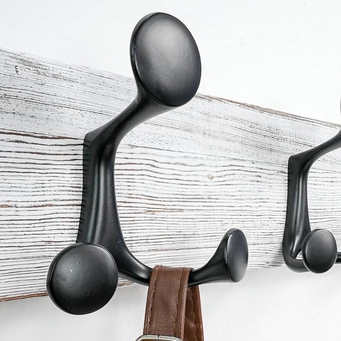 SKOLOO 30-Inch Wood Coat Rack Wall Mount with 5 Triple Hooks - Ideal for Family Entrances, Classrooms, and Pet Supplies Storage - Perfect Coat Hooks for Wall,Distressed White Wash