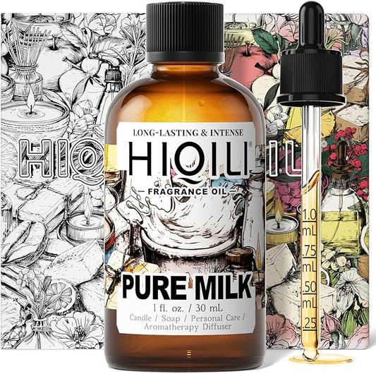 HIQILI Pure Milk Fragrance Oil for Home Diffuser, Ideal for Making Soap, Candles, Sugar Scrub, Skin & Body, Pet Safe - 1 Fl Oz