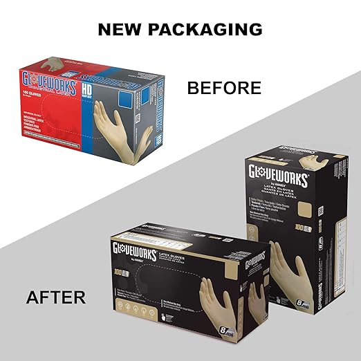 GLOVEWORKS HD Industrial Ivory Latex Gloves, Case of 1000, 8 Mil, Size X-Large, Powder Free, Textured, Disposable, ILHD48100