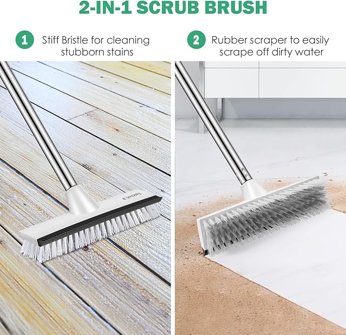 SetSail Toilet Brush and Plunger Set, Toilet Plungers for Bathroom Heavy Duty Toilet Bowl Brush and Holder+Floor Scrub Brush with 51In Long Adjustable Handle 2 in1 Scrape Brush for Shower Bathroom Tub