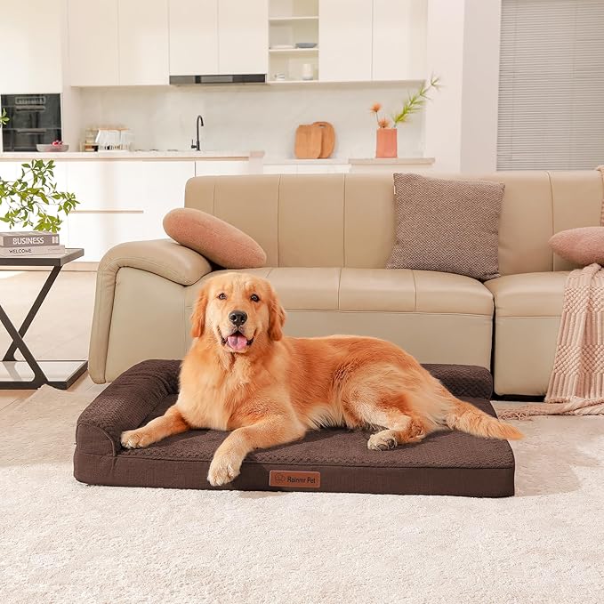 Orthopedic Dog Beds Large Sized Dog, 44x32x6 Inches Memory Foam Pet Bed for Large Dogs, Washable Removable Cover, Nonskid Bottom, Waterproof, Brown Grey