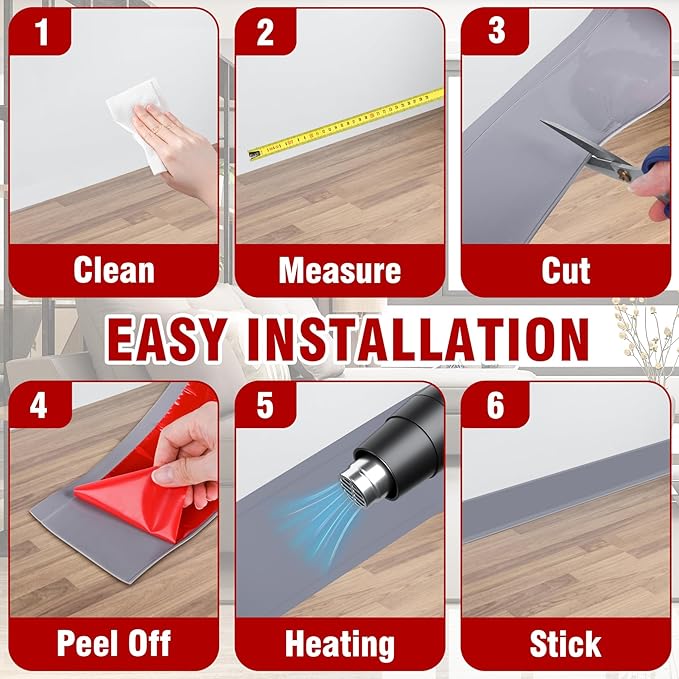 Vinyl Baseboard Molding Trim 3 Inch x 40 Feet Peel and Stick Baseboard Trim Flexible PVC Cove Base Moulding Self-Adhesive Trim for Garage Bathroom Cabinet Floor Walls, Gray