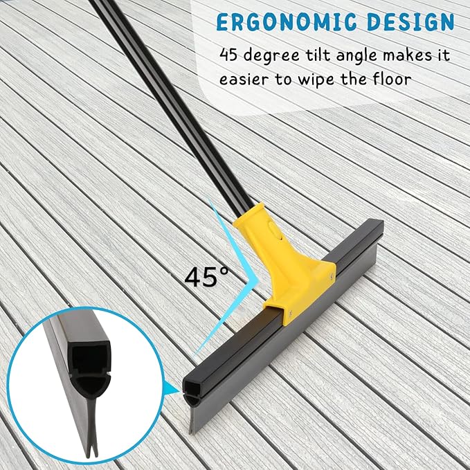 Squeegee Broom for Floor, 18'' Rubber Squeegee with 60'' Long Handle, Shower Squeegee for Shower Glass Door, Rubber Squeegee for Bathroom Tile and Mirror