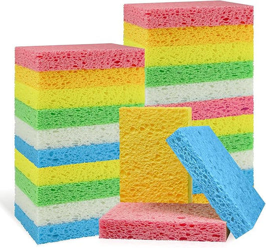 Non-Scratch Kitchen Sponges 24 PCS | Compressed Cellulose Sponges | Natural Biodegradable Sponge for Kitchen Dishes Bathroom Cars | DIY Cut-Outs