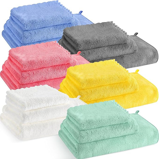 Moukeren 18 Pcs Microfiber Bath Towel Set 6 Bath Towels 6 Hand Towels 6 Washcloths Soft Coral Velvet Highly Absorbent Bathroom Towel for Fitness Sports Yoga Travel(Classic Colors)
