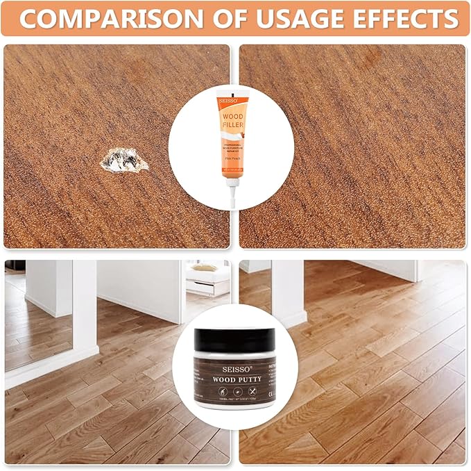 Wood Furniture Repair Kit, 6 Colors Wood Touch up Fillers Hardwood Laminate Vinyl Floor Repair Kit with Wood Putty, Wood Polish Wax for Hole, Scratch, Crack, Stain (Peach Wood 16Pcs)