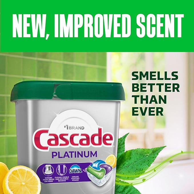 Cascade Platinum Dishwasher Pods, Dishwasher Detergent, Dish Detergent Soap, Lemon, 40 Count