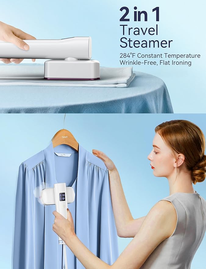 Steamer for Clothes, Sundu Portable 2-in-1 Steamer & Iron, 15s Fast Heat-up, 110ml Water Tank, Wrinkle Remover for Garment, Travel & Home Use (Purple White)
