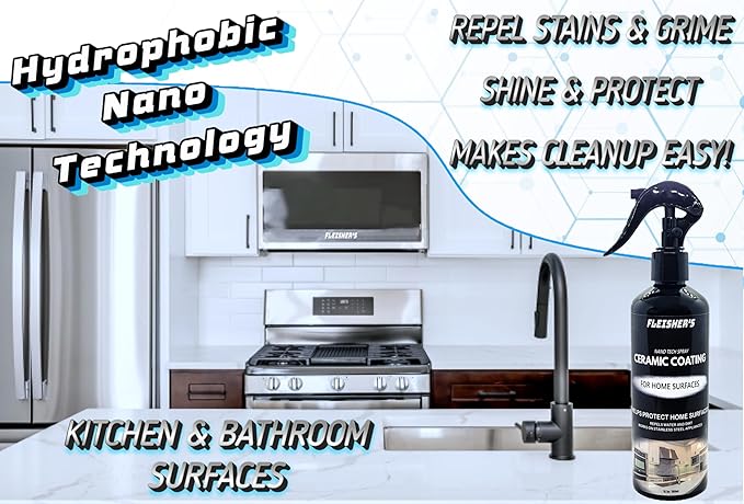 FLEISHER'S Home Ceramic Coating Spray - for Home Surfaces - Hydrophobic Nano Technology, Shine and Protect Kitchen and Bathroom Surfaces, Repel Stains and Grime, House Ceramic Spray