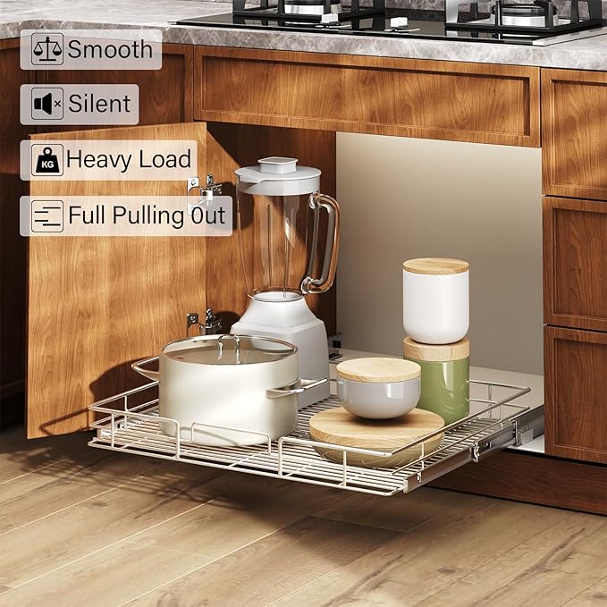 LOVMOR Pull Out Cabinet Organizer and Storage 30" W x 21½" D, Slide Out Shelves for Kitchen Cabinets