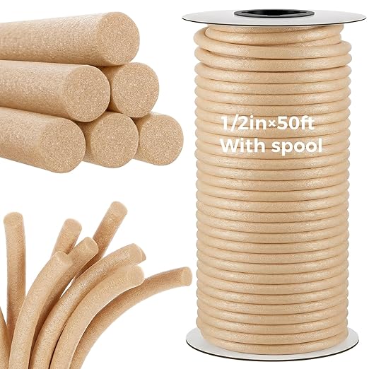 1/2 Inch x 50 ft Foam Backer Rod for Gaps Joints Concrete Crack Filler Caulk Saver Bulk Foam Backing Rod Concrete Filler Rope for Weather Stripping Door Seal (Sandy)