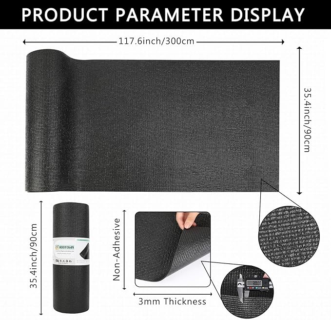 Foam Toolbox Liner Drawer Mat 1/8 Inch Thick X 35.4 Inch Wide X 9.8 Ft Long Black, No Slip for Protecting Cabinet, Garage, Cart, Tool Box