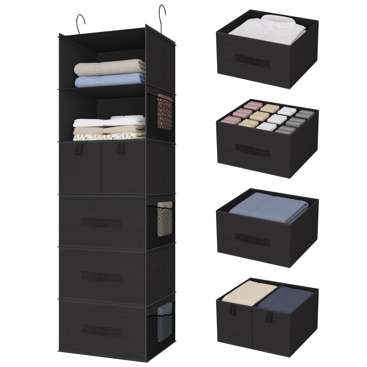 6-Shelf Hanging Closet Organizer with 5 Drawers, Non-Woven - Image 1