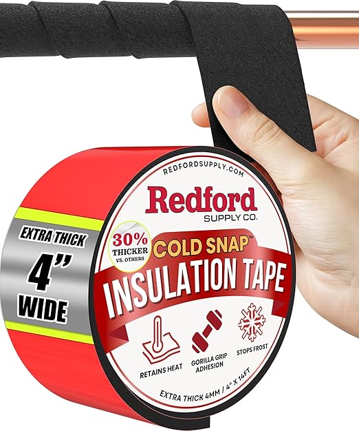 Redford Supply Co. 4 inch x 14 ft, Pipe Insulation, Outdoor Pipe Insulation Wrap for Winter Freeze Protection, Water Line Freeze Protection Foam, Insulated Wrap for Copper Pipes, PVC, AC Line