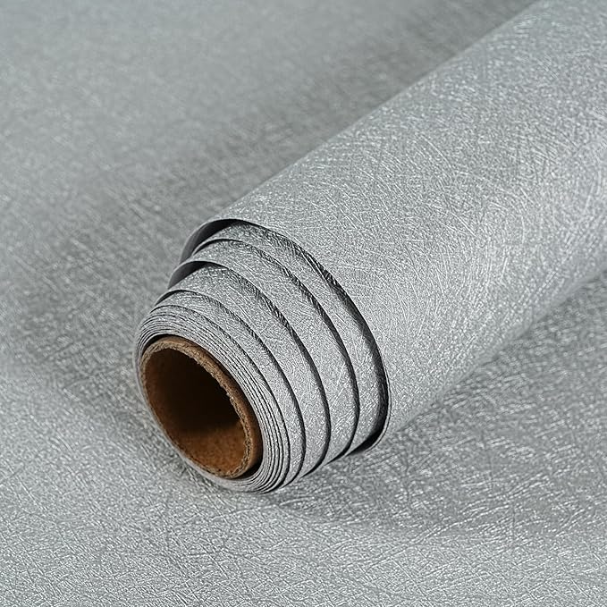 Peel and Stick Wallpaper Silver Gray Silk Wall Paper - 15.7 x 500 Inch Self Adhesive Wallpaper Peel and Stick, Easy to Paste Wall Contact Paper for Stand Liner, Table and Door Makeover Decor