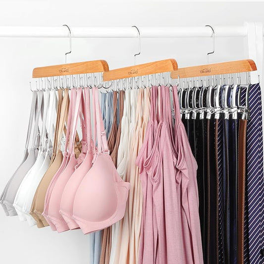 TOPIA HANGER Bra Hanger for Closet, 2 Pack Tank Top Hangers 40 Hooks Capacity Foldable Wood Space Saving Hangers Closet Organizer for Tank Top, Bra, Scarf, Belt, Tie, Hoodie etc - CT66N
