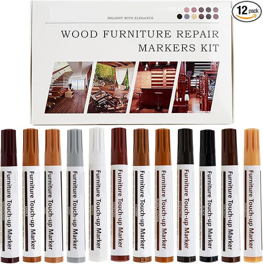 New Upgrade Furniture Pens for Touch Up, 12 Colors Wood Scratch Repair Markers, Professional Repair Tools for Stains, Scratches, Wood Floors, Tables, Bedposts