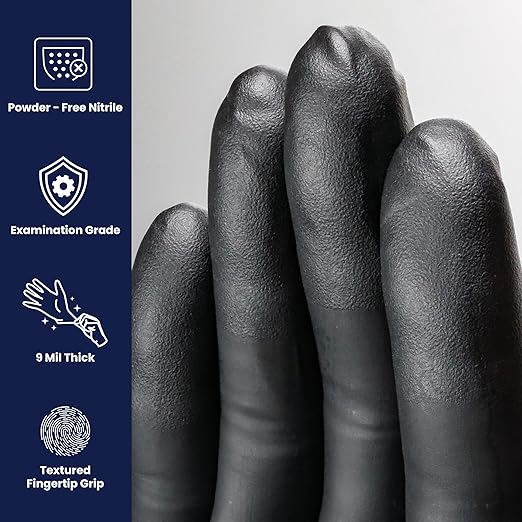 Adenna DLG675 Dark Light 9 mil Nitrile Powder Free Exam Gloves (Black, Medium) Box of 100