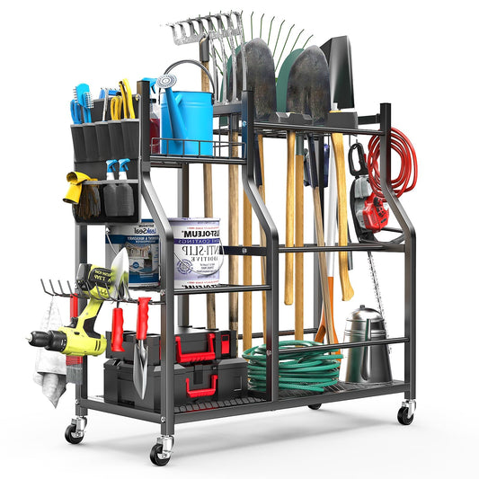 36" Large Garden Tool Organizer with Wheels & Side Tool Bag - Image 1
