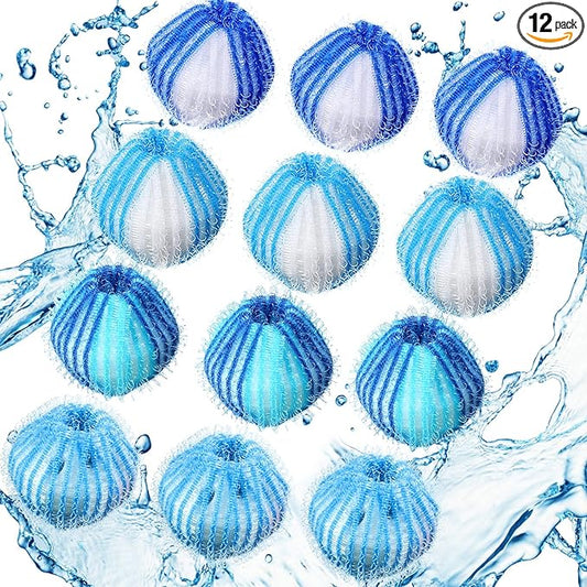 Blulu 12 Pieces Pet Hair Remover for Laundry Dryer Balls Reusable Washing Machine Hair Catcher Pet Dog Cat Catcher Lint Remover (Blue Set)