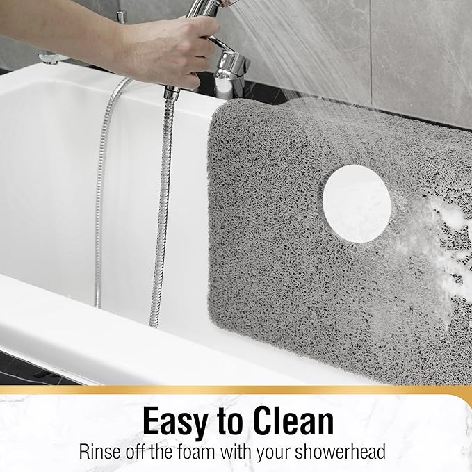 HITSLAM Square Shower Mat, 47 x 40 Inch Non Slip Bath Mat for Tub, Soft PVC Loofah Bathtub Mats with Drain Holes, Quick Drying Bathroom Stall Floor Mat, Bathroom Accessories Without Suction Cup, Grey