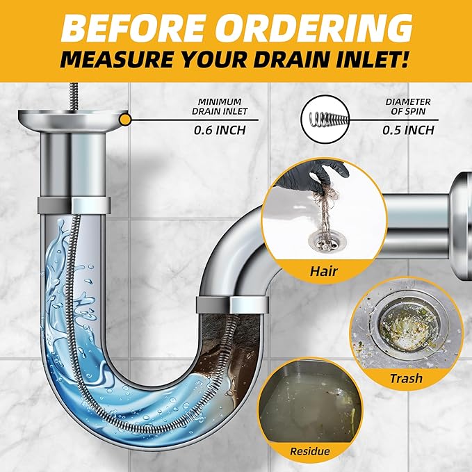 Drain Auger, Drain Snake with Drill Adapter, 25ft Plumbing Auger Heavy Duty Flexible Sink Steel Plumbing Auger Bathroom Hair Clog Removal Tool