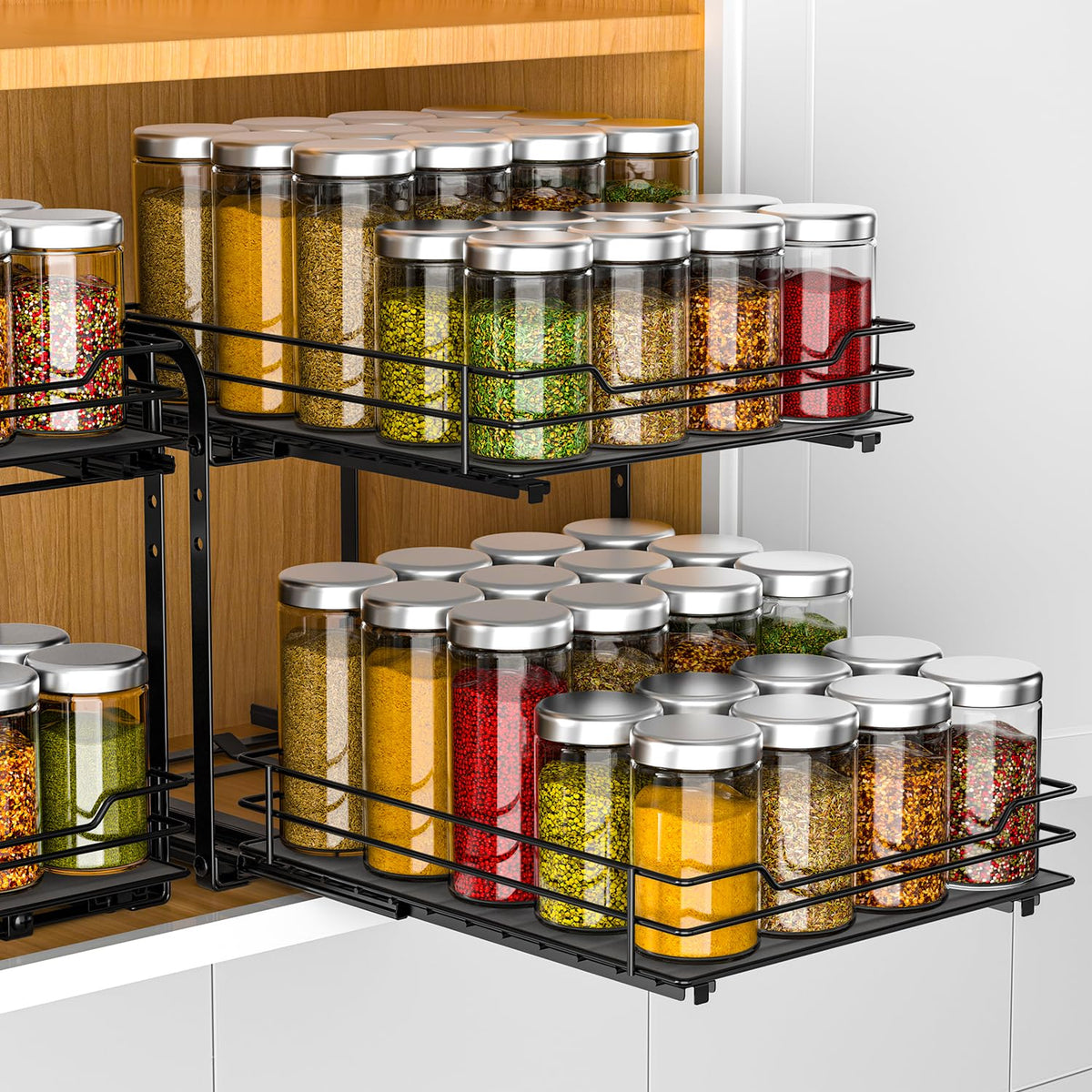 RCHYFEED 2 Tier Pull Out Spice Rack Organizer for Cabinet,9.5" - Image 1