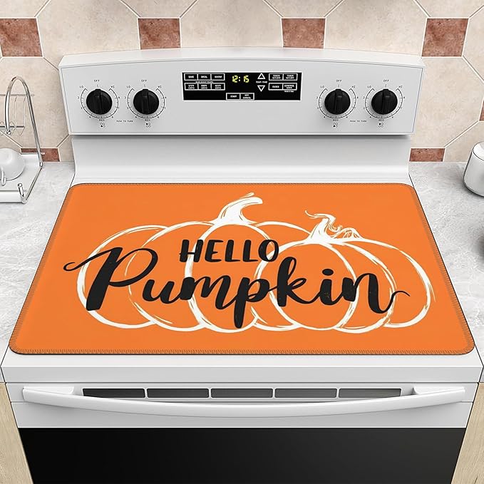 Thanksgiving Stove Top Cover for Electric Stove 28" x 20" Hello Pumpkin Glass Flat Heat-Resistant Top Stove Mat Oven Induction Cooktop Mat for Kitchen Ceramic Countertop
