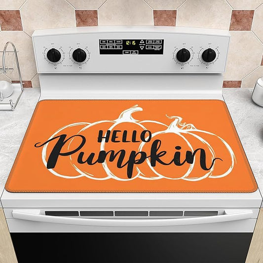 Thanksgiving Stove Top Cover for Electric Stove 28" x 20" Hello Pumpkin Glass Flat Heat-Resistant Top Stove Mat Oven Induction Cooktop Mat for Kitchen Ceramic Countertop