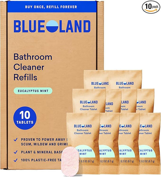 BLUELAND Bathroom Cleaner, 10-Pack Refill, Eucalyptus Mint Scent, Eco-Friendly Cleaning Supplies, 10x 24 Fl oz