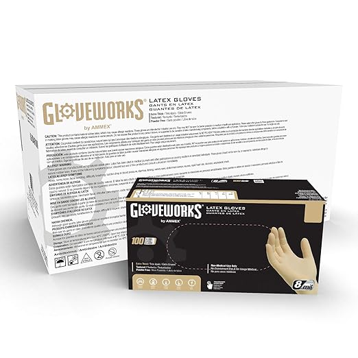 GLOVEWORKS HD Industrial Ivory Latex Gloves, Case of 1000, 8 Mil, Size X-Large, Powder Free, Textured, Disposable, ILHD48100