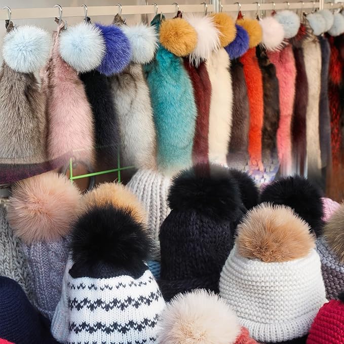 uxcell 2.8 Inch Faux Fur Pom Pom Balls, 10 Pcs Black Fluffy Soft Faux Fur Pom Poms for Hats with Elastic Loop for DIY Knitting Hats Keychain Scarves Gloves Bags Shoes Accessories