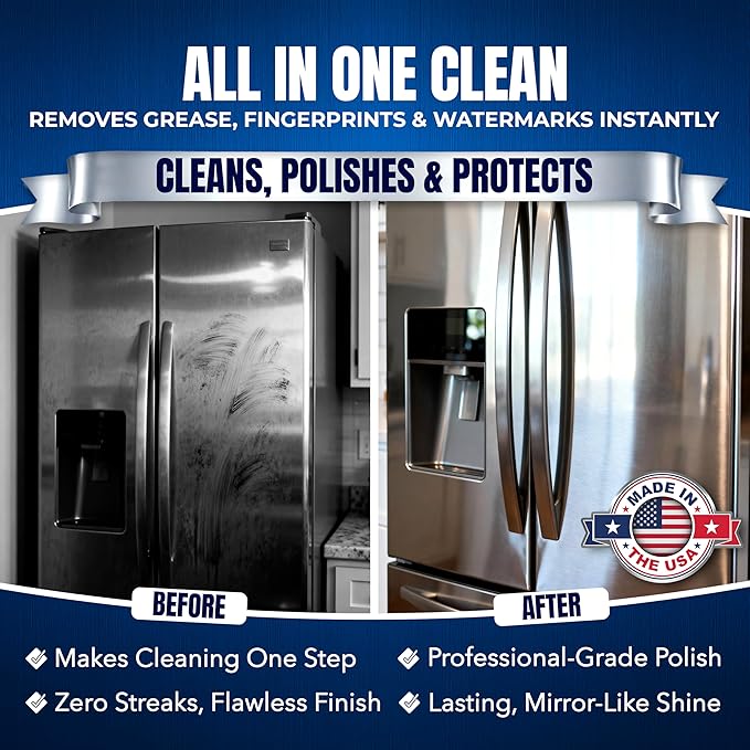 4 x 1 Gallon Stainless Steel Cleaner and Polish - Cleans, Polishes & Protects Kitchen Appliances, Refrigerators, Sinks, Ovens & Grills - Residue & Streak Free Shine - Stainless Appliance Cleaner