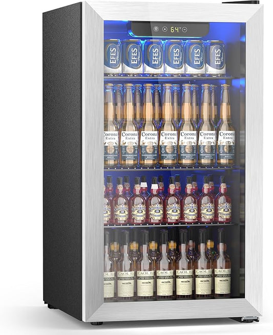 26 Bottle Wine Cooler Refrigerator, Small Freestanding Wine Fridge for Red, White and Champagne, Built-in Wine Cellar with Stainless Steel Glass Door , 40-66F Digital Temperature Control, Indoor Use