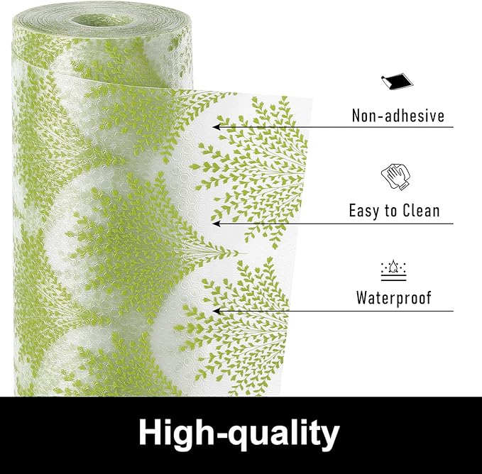 Cooyes Shelf Liners for Kitchen Cabinets, Refrigerator Liners Waterproof & Oil-Proof Kitchen Cupboard Liner Drawer Mats EVA Material Non Adhesive Fridge Liner for Shelves（17.5" W x 197" L）
