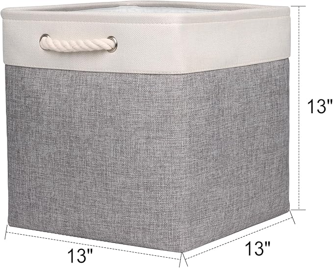 Univivi Foldable Storage Basket Fabric 13 inch Cube Storage Bins with Hard Bottom &Sturdy Handles Storage Cube for Shelf Closet Home (Grey , 4-Pack)