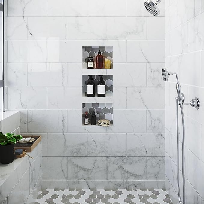 Houseables Shower Niche, Shower Niche Insert Tile Ready, Recessed Bathroom Storage, 12x20 + 12x10, in Wall Shelf, Cubby Inserts, Recessed Shampoo Caddy, Inset Shelves, Built in Nook, Soap Box, Prefab